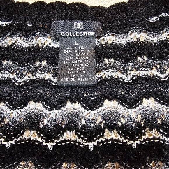 Women's Doncaster Silk Blend Cardigan Sweater Black/White/Gray/Silver Size L - Picture 5 of 7